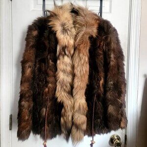 Vintage Real Fox / Coyote Fur Coat Jacket Brown Medium Women Mobwife Glam Disco